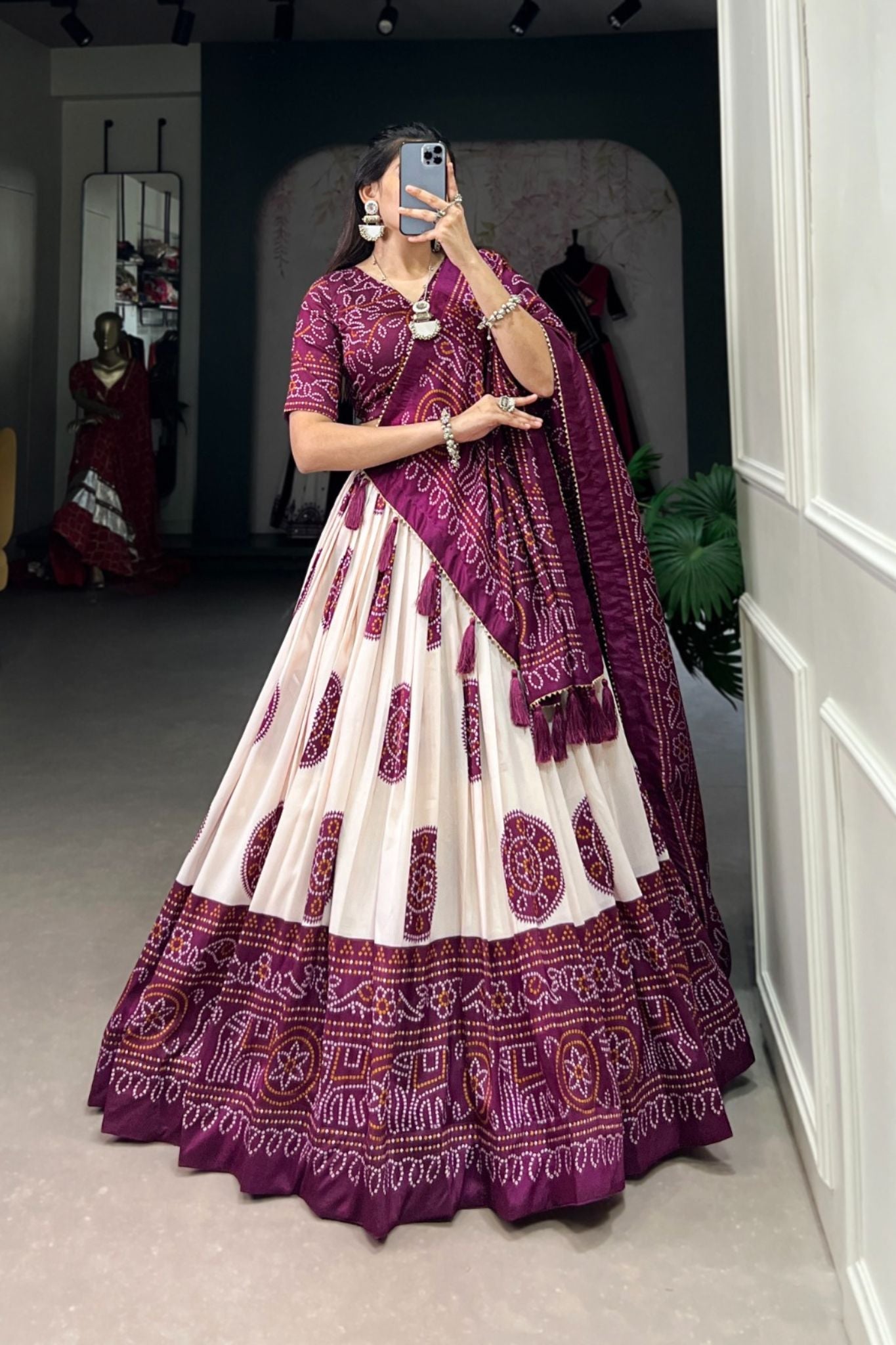 Beautiful Bandhej Printed Silk Lehenga Choli