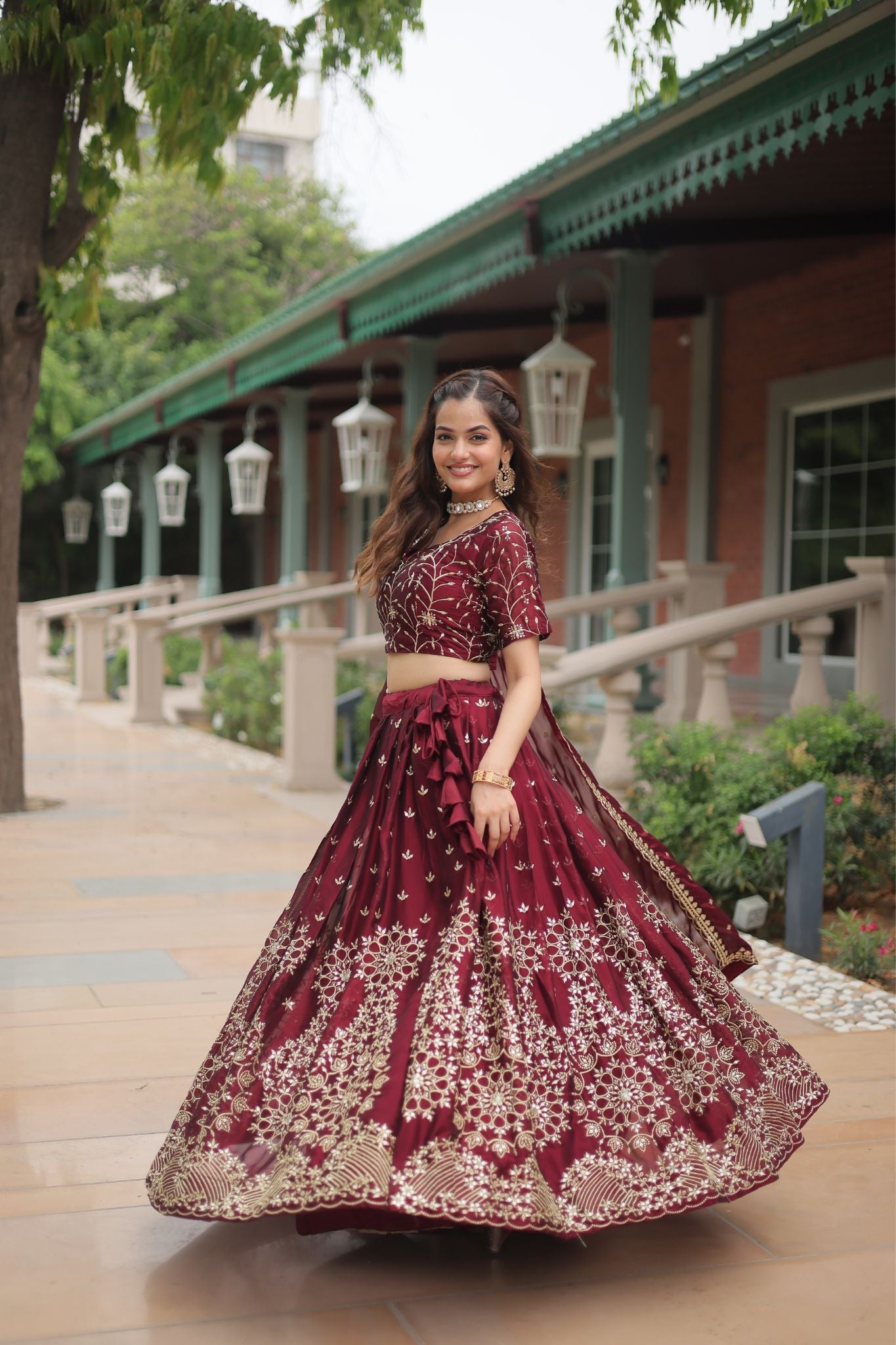 Maroon Rangoli Silk Heavy Sequins And Thread Embroidered Work Wedding Special Lehenga