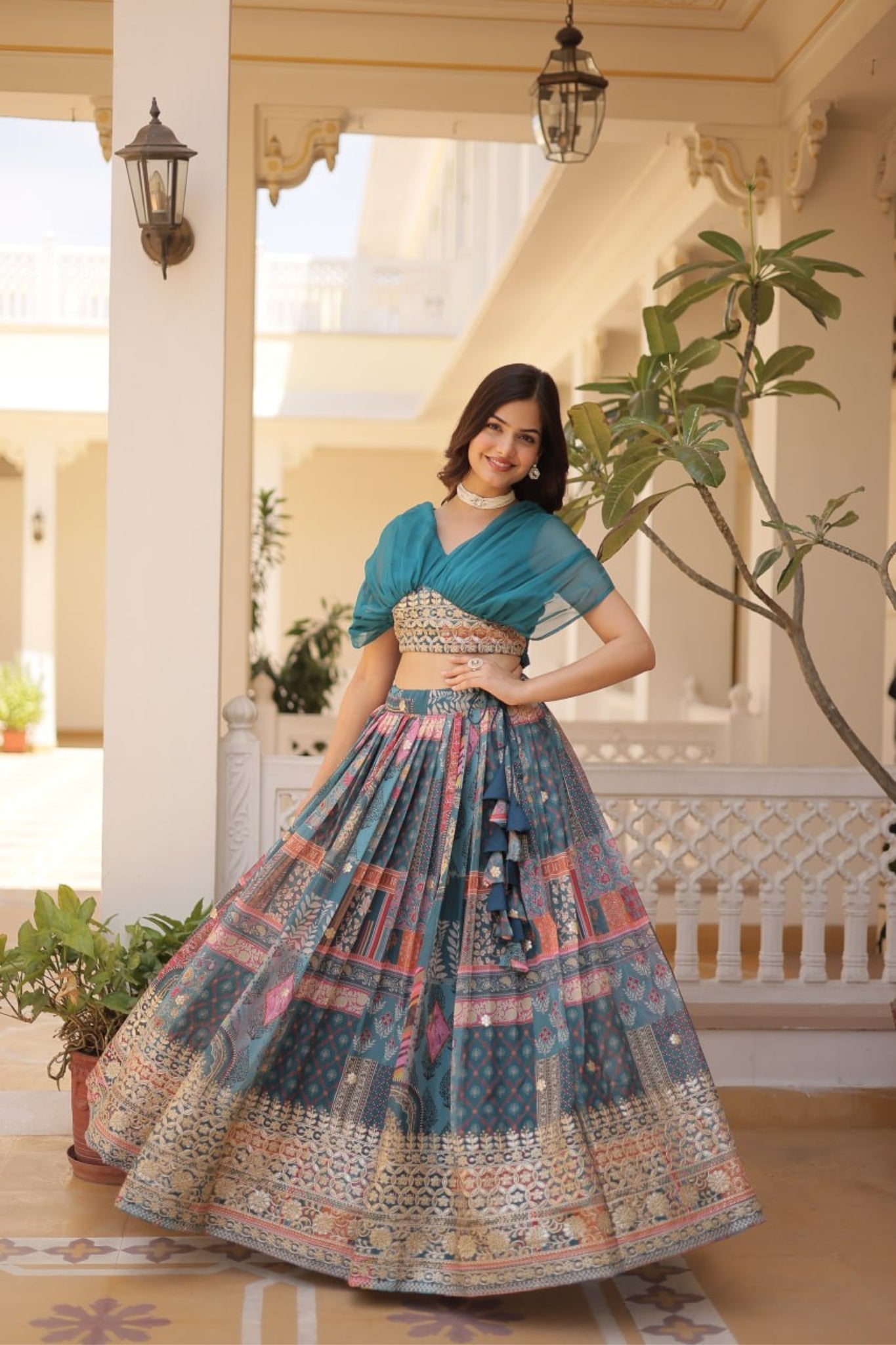 Stylish Printed With Foil Embroidery Work Lehenga Choli