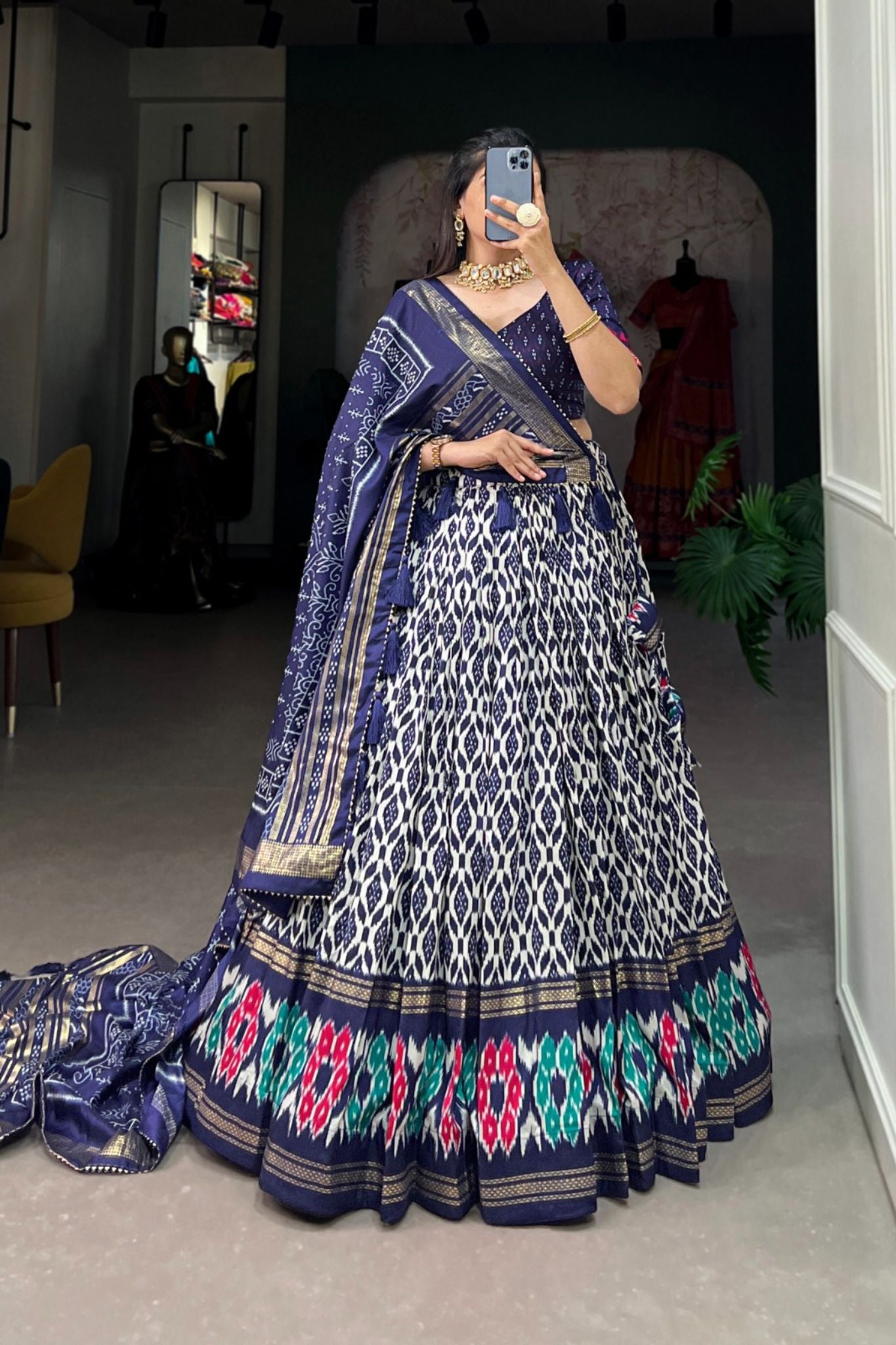 Beautiful Printed Foil Work Lehenga Choli